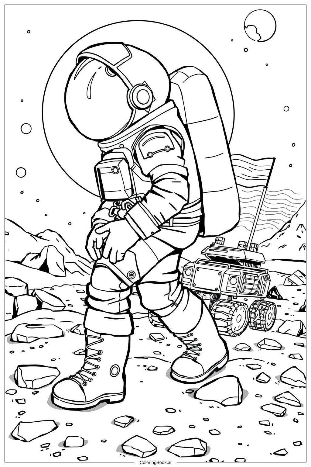  Weltraum-Astronaut auf dem Mond-2 Ausmalseite 