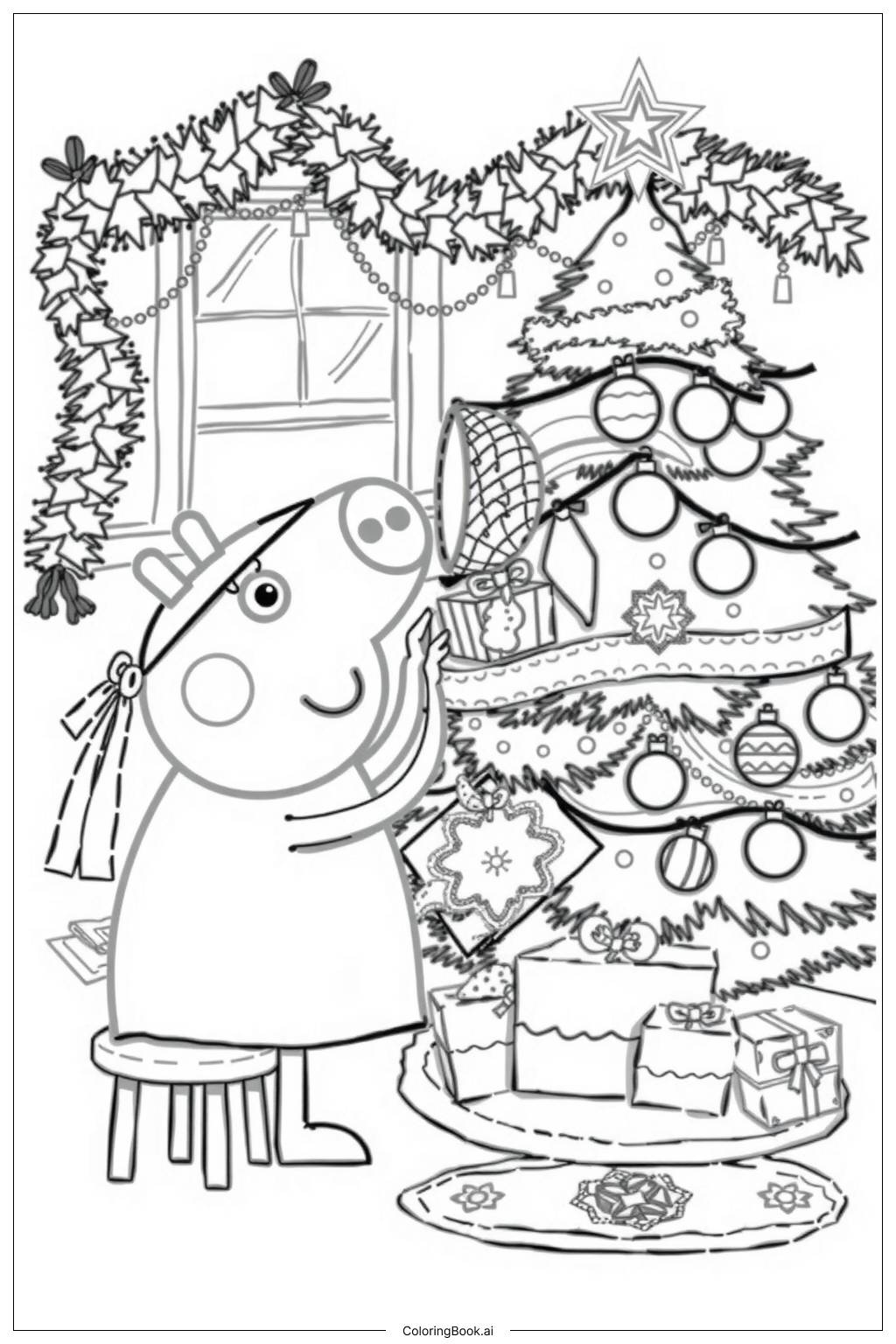  Página para colorear de decoración del árbol de Navidad de Peppa Pig-2 