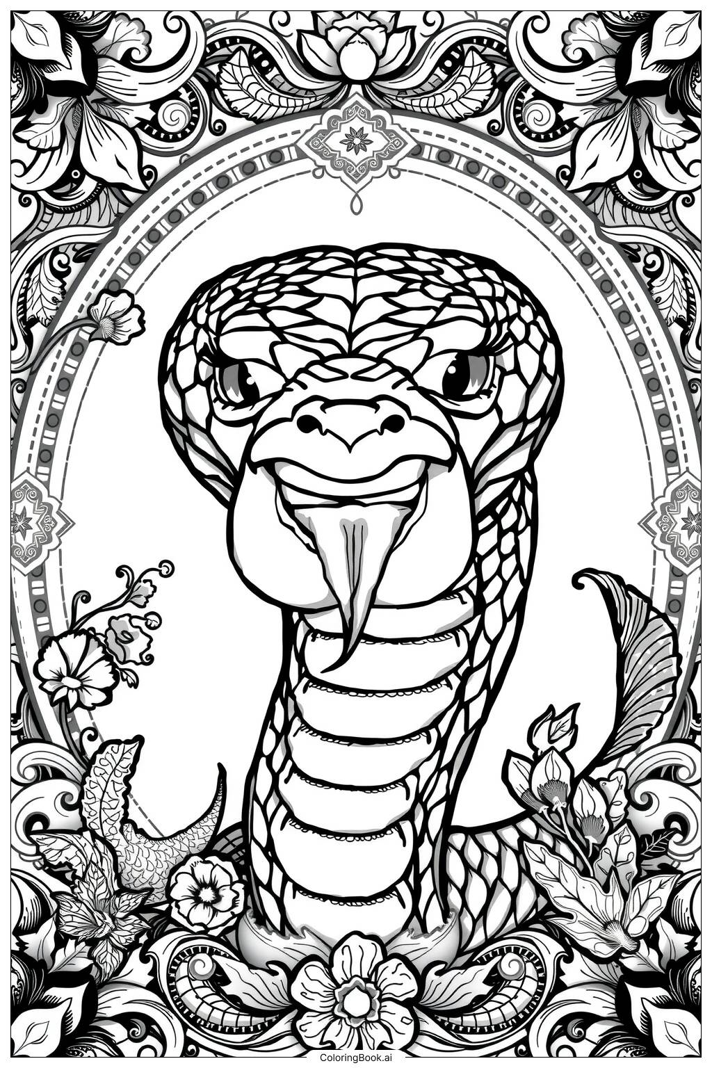  Page de coloriage Visage de Serpent Amical 