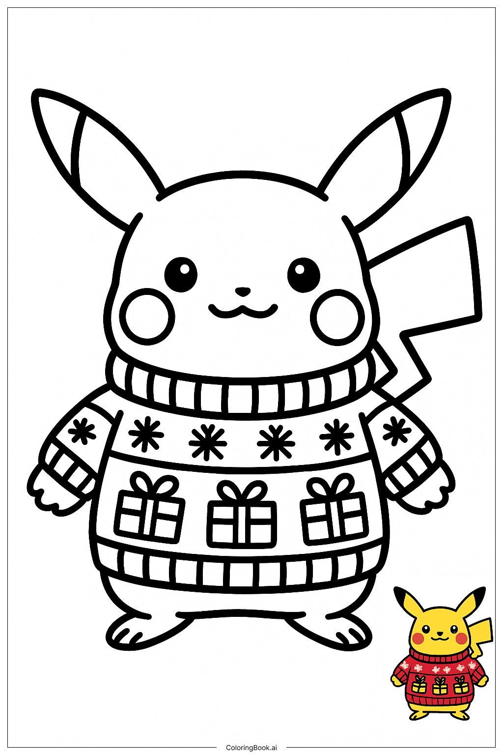  Trang tô màu Pikachu Mặc Áo Len Giáng Sinh 