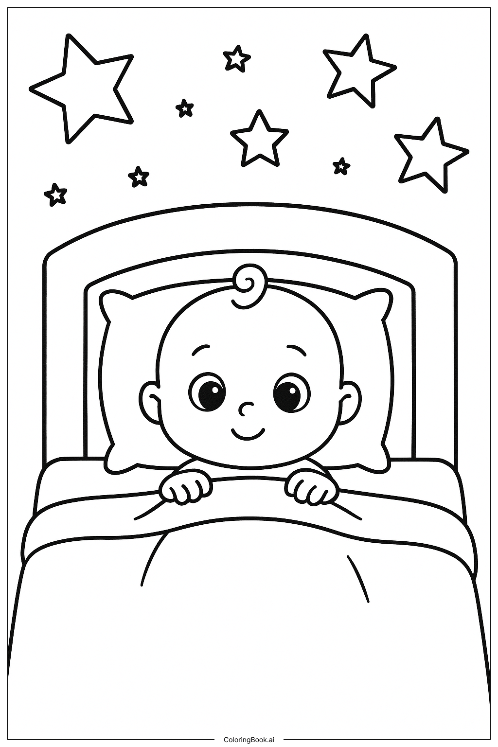  Baby Tucked In Bed With Stars Coloring Page 