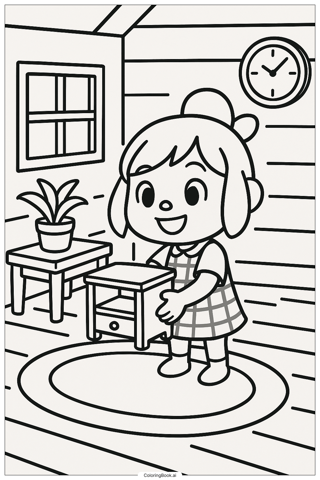  Ein Animal Crossing Spieler dekoriert sein Haus Ausmalseite 
