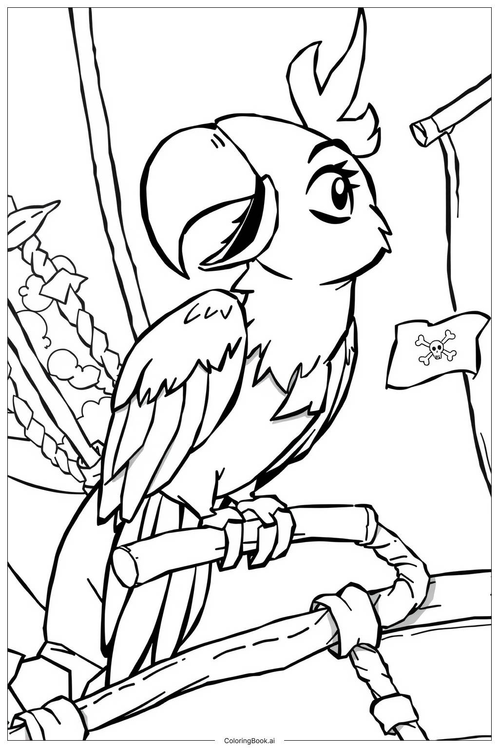  Pirate Parrot on a Perch-2 Coloring Page 