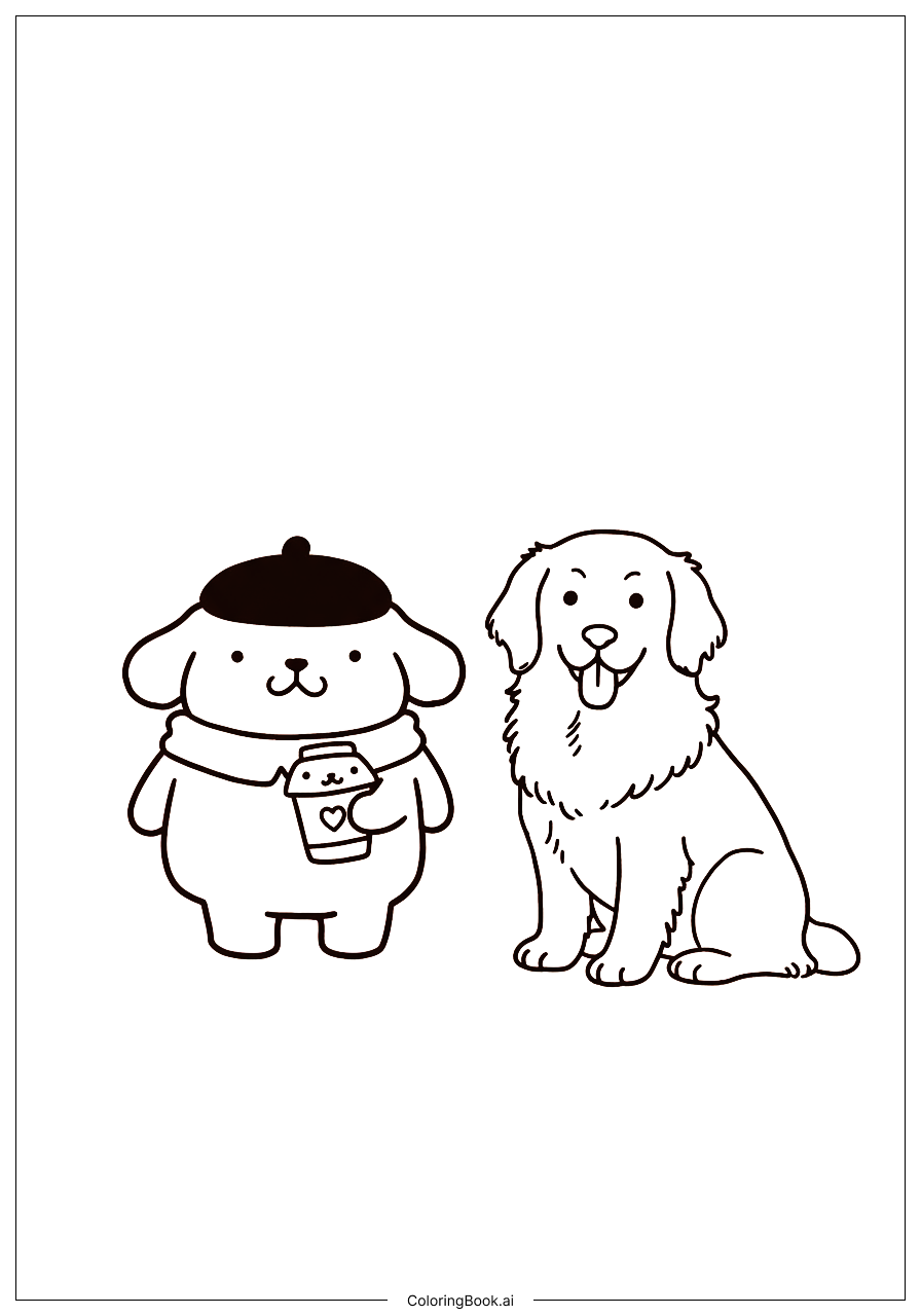 Trang tô màu Pompompurin Và Golden Retriever