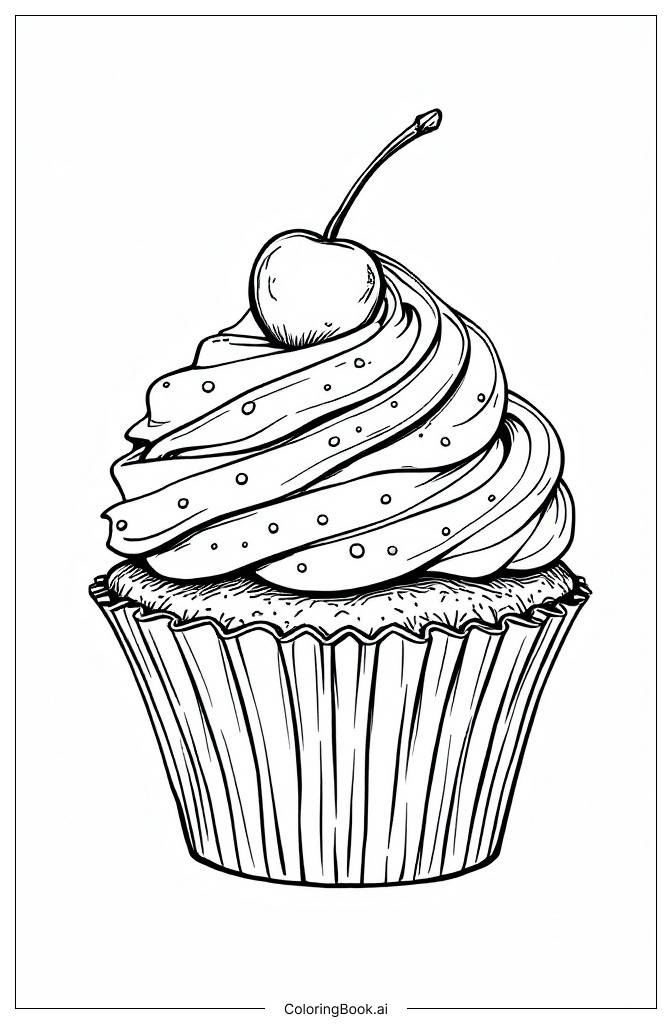  Página para colorear de Un cupcake adornado con una cereza 