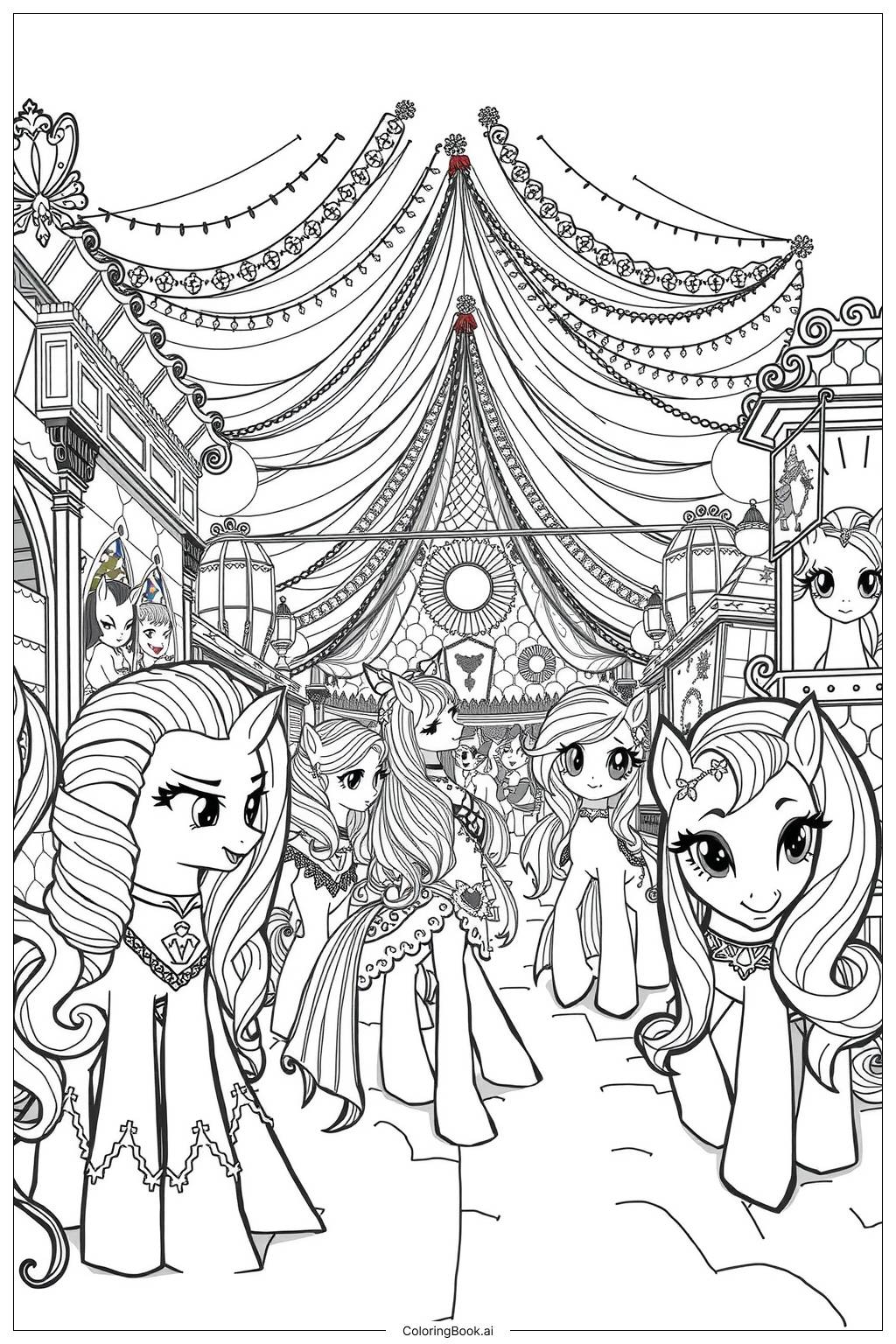  Page de coloriage Mon petit poney : Festival de l'amitié avec tous les poneys 