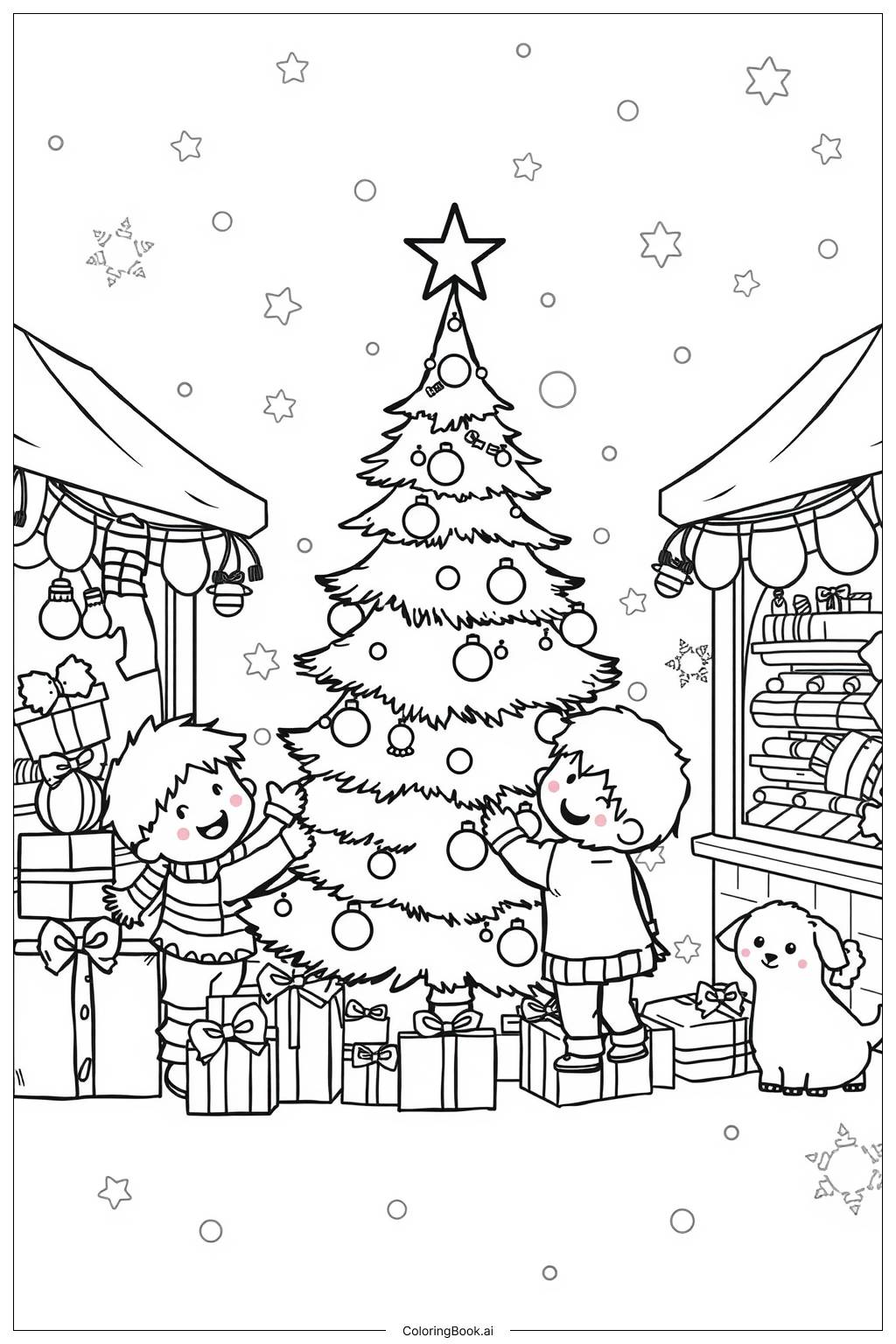  Página para colorear de Compras de Árbol de Navidad 