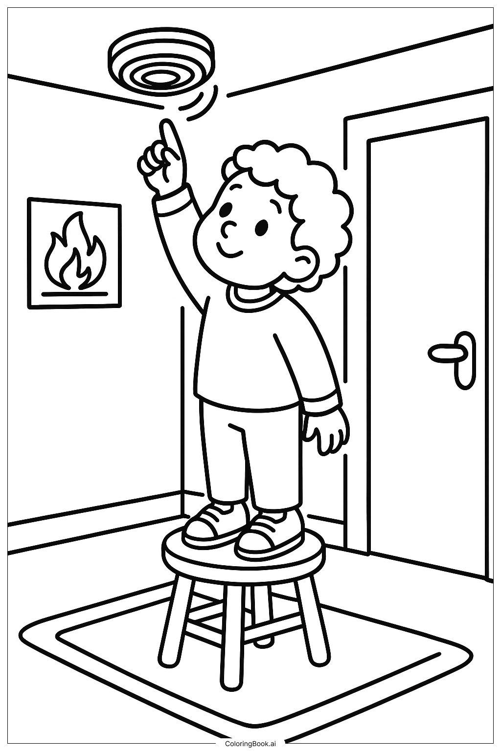 检查消防安全烟雾报警器填色页