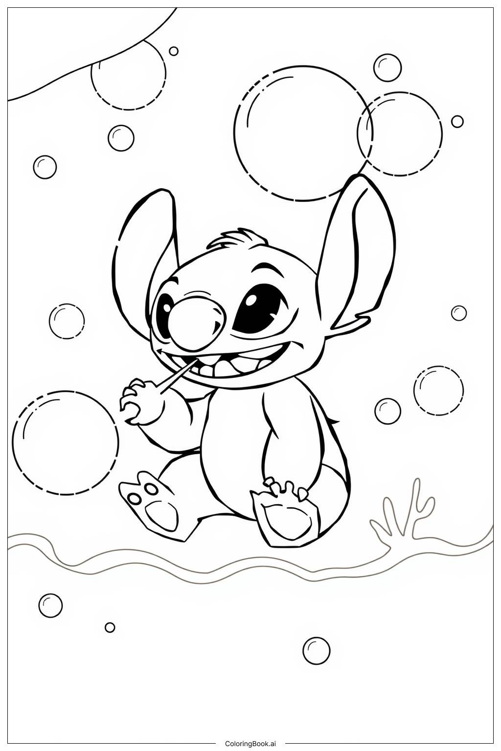  Page de coloriage Stitch Fait des Bulles Sous l'Eau 