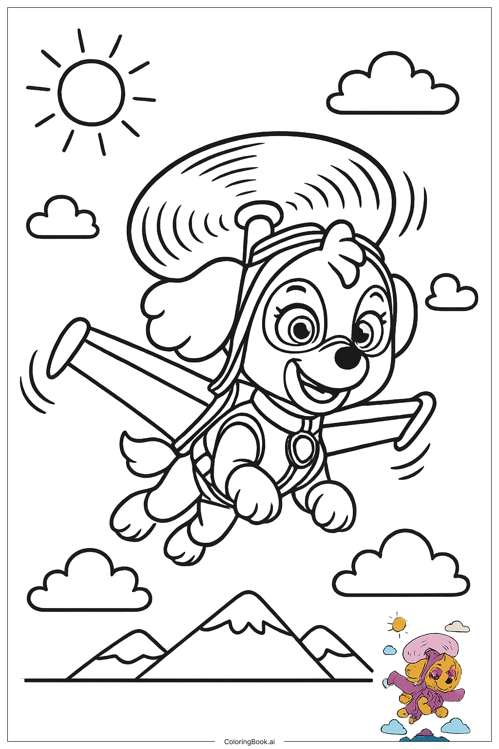  Página para colorir de Impressão Skye Patrulha Canina Voando Alto 