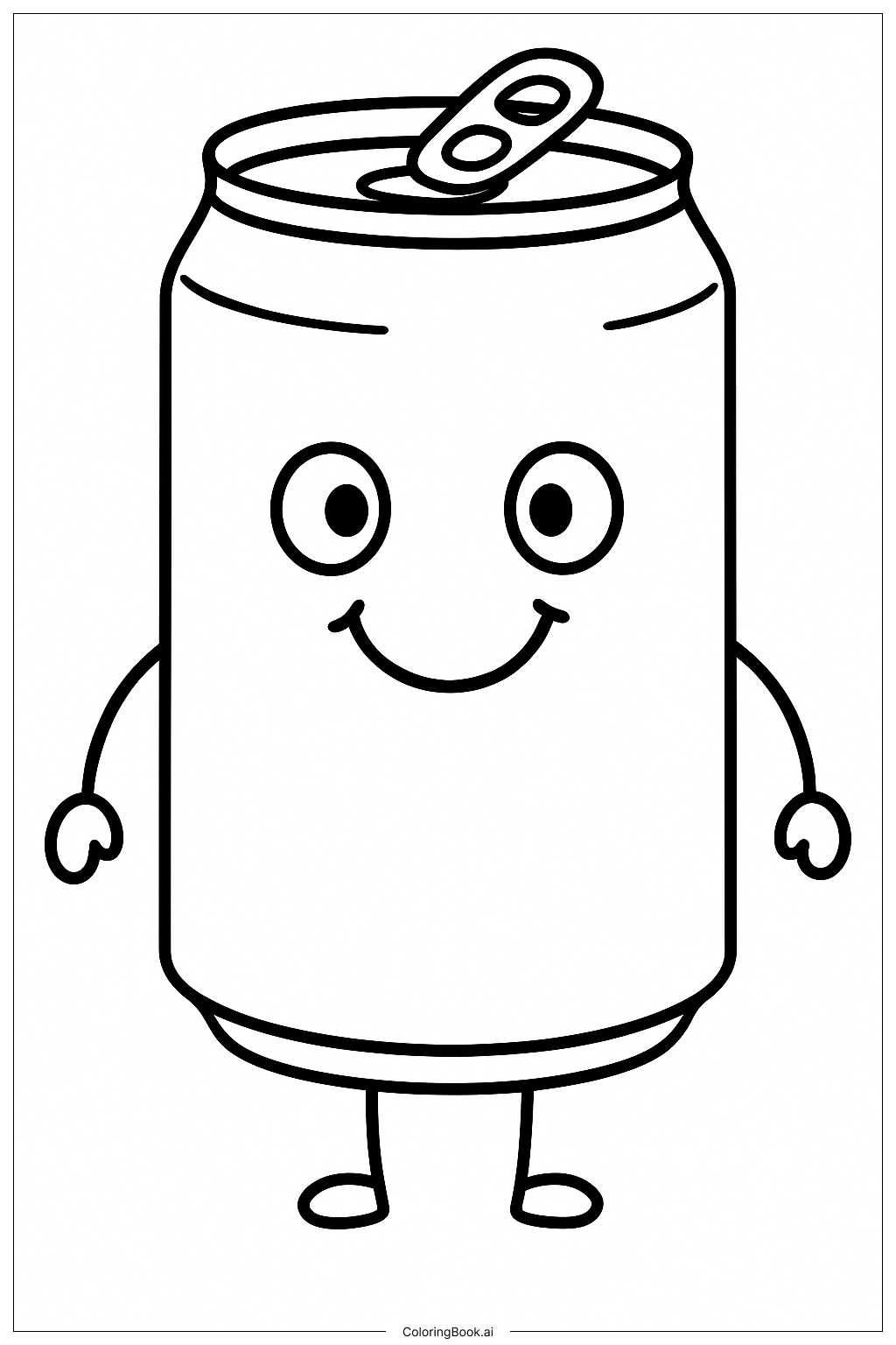 Página para colorear de Un Personaje de Lata de Refresco Sonriente