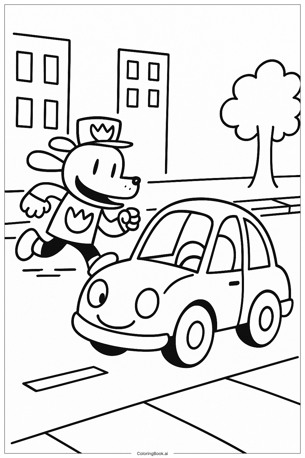 Dog Man Chasing A Car Coloring Page