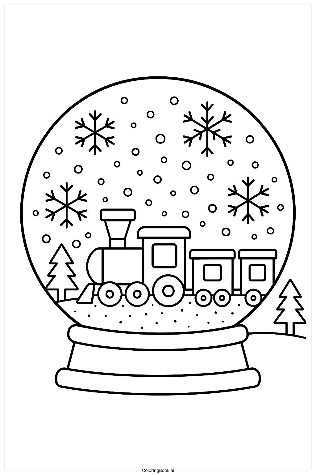 おもちゃの列車入りスノーグローブの塗り絵ページ