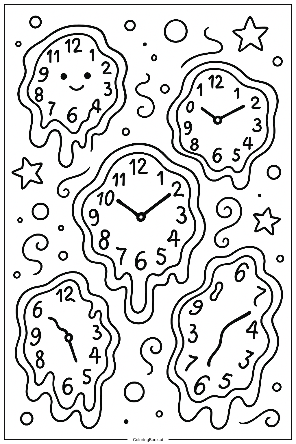  Trang tô màu Đồng Hồ Chảy Nhiều Màu Psychedelic 