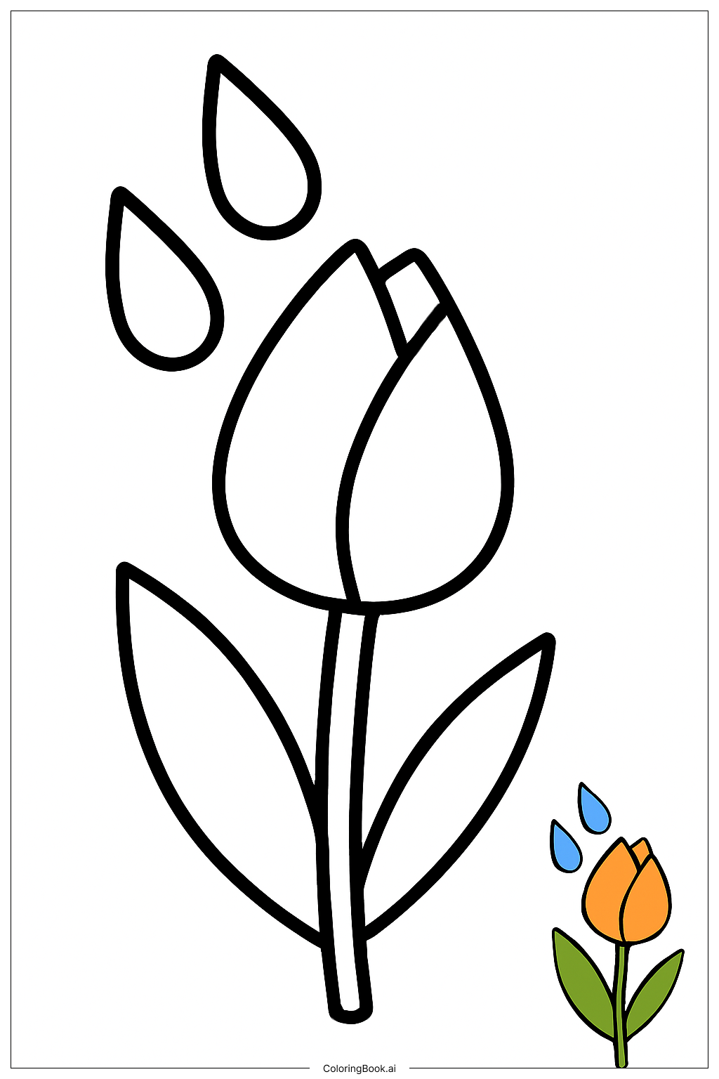  四月的雨水与郁金香花苞填色页 