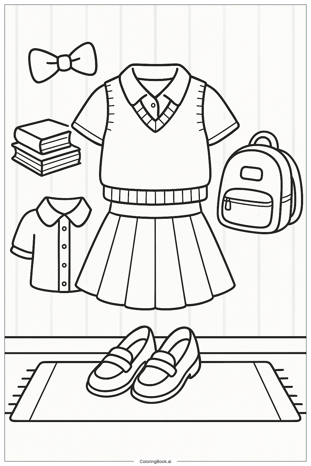Preppy Wardrobe with Cute Clothes Coloring Page