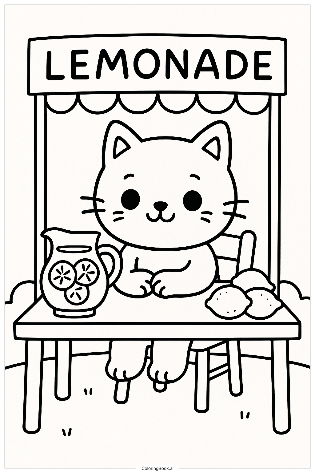  鲍比的柠檬水小摊上的猫咪填色页 