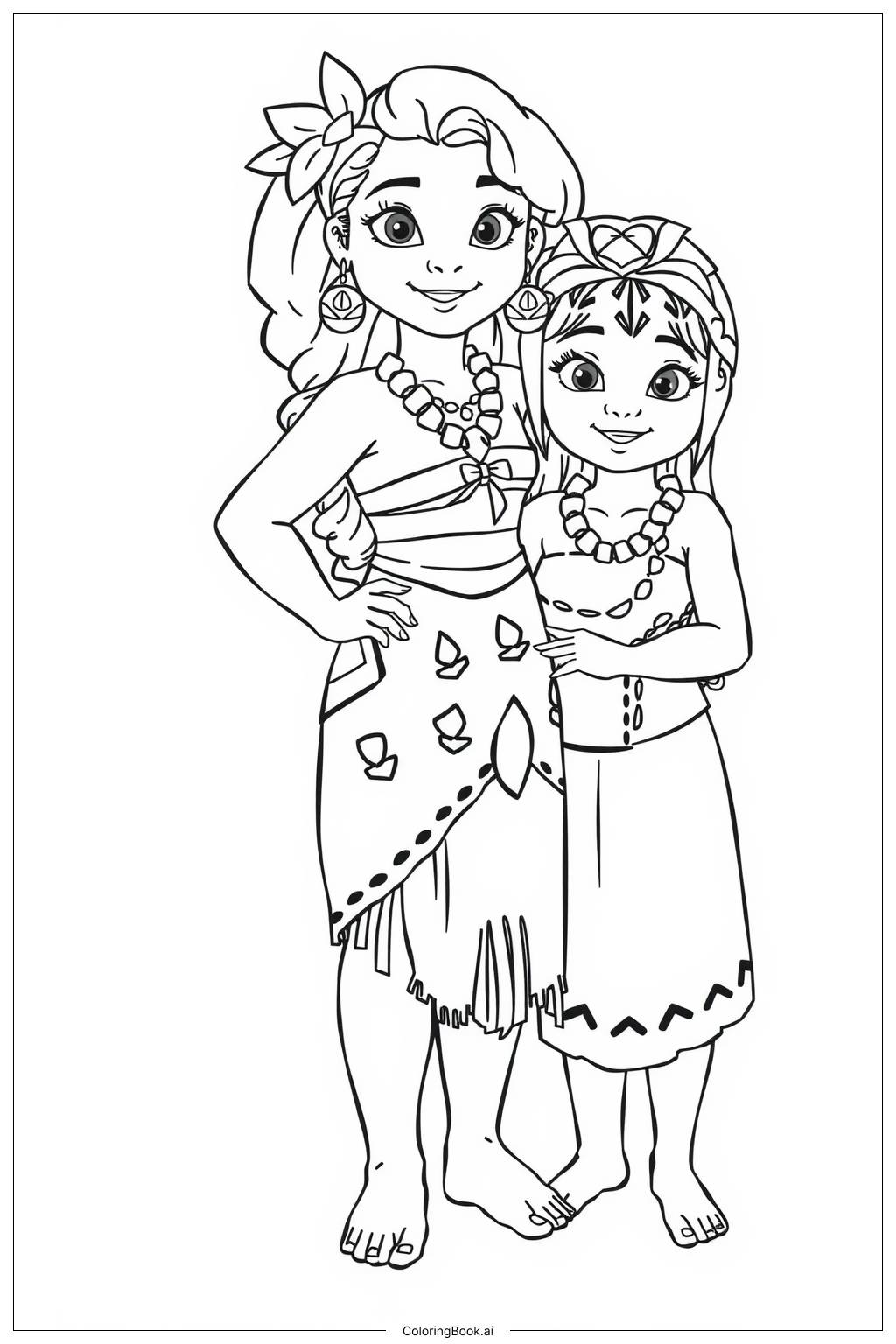  Moana and her family on the island Coloring Page 