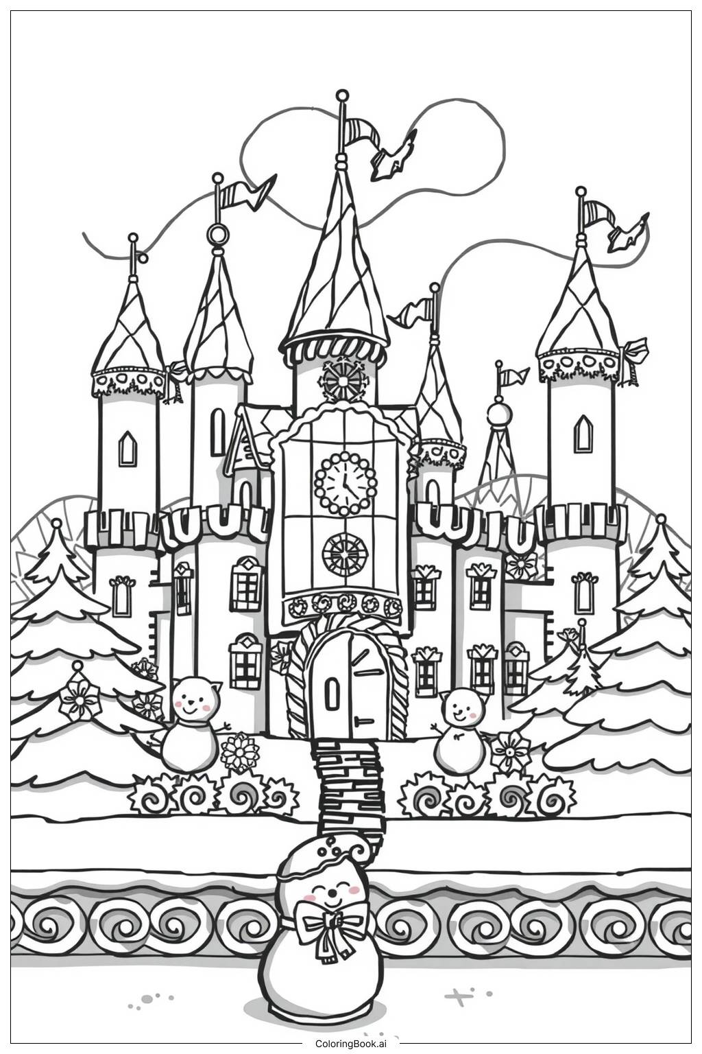  Decorated Gingerbread Castle-2 Coloring Page 