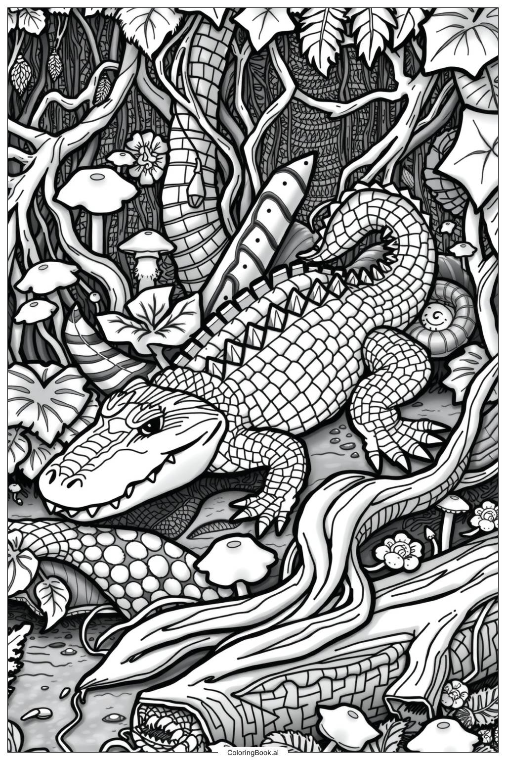  Crocodile Exploring the Jungle Coloring Page 