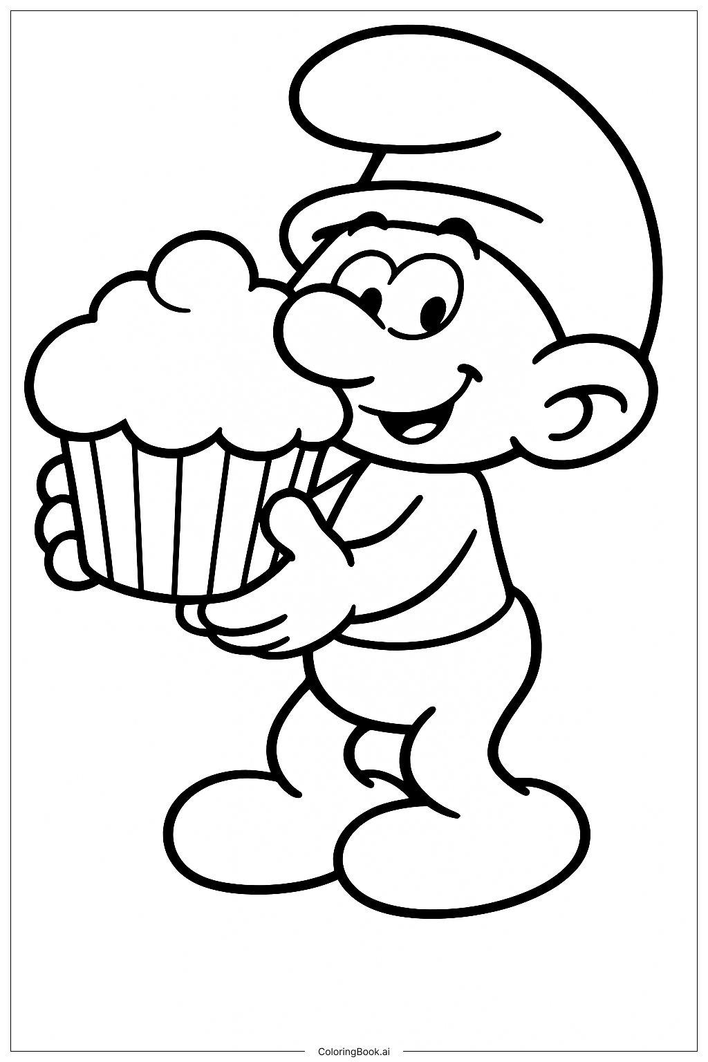  A Baker Smurf With A Cupcake Coloring Page 
