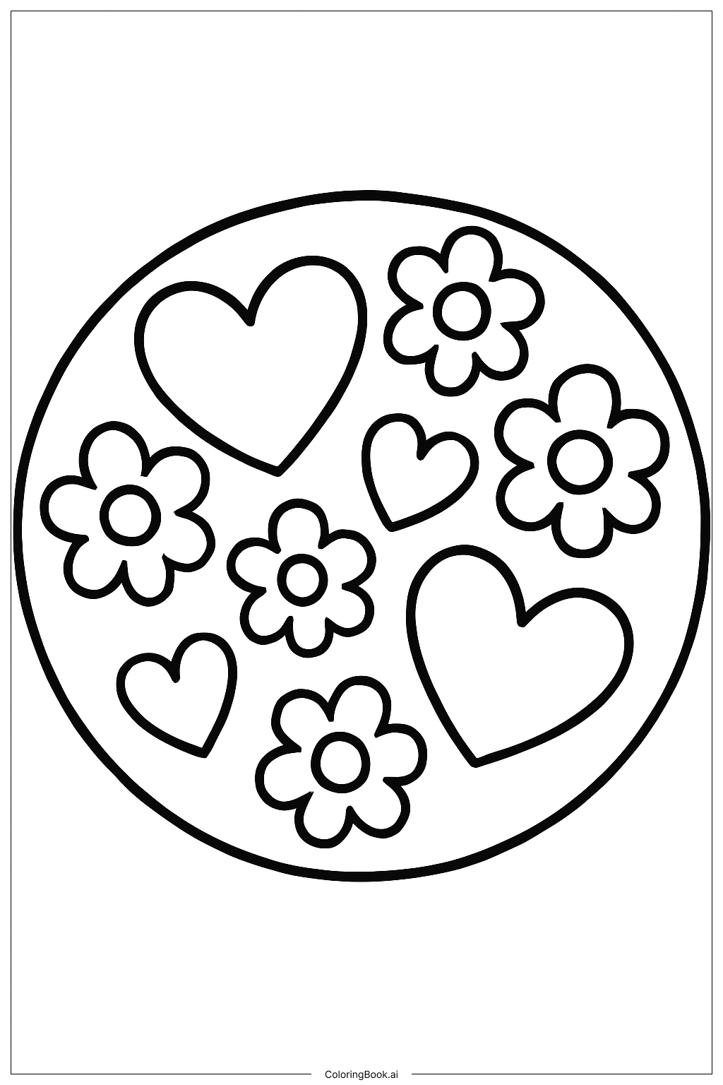  A Cookie With Hearts and Flowers Coloring Page 