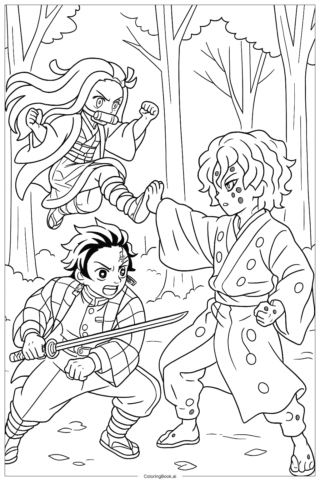Nezuko y Tanjiro contra Rui
