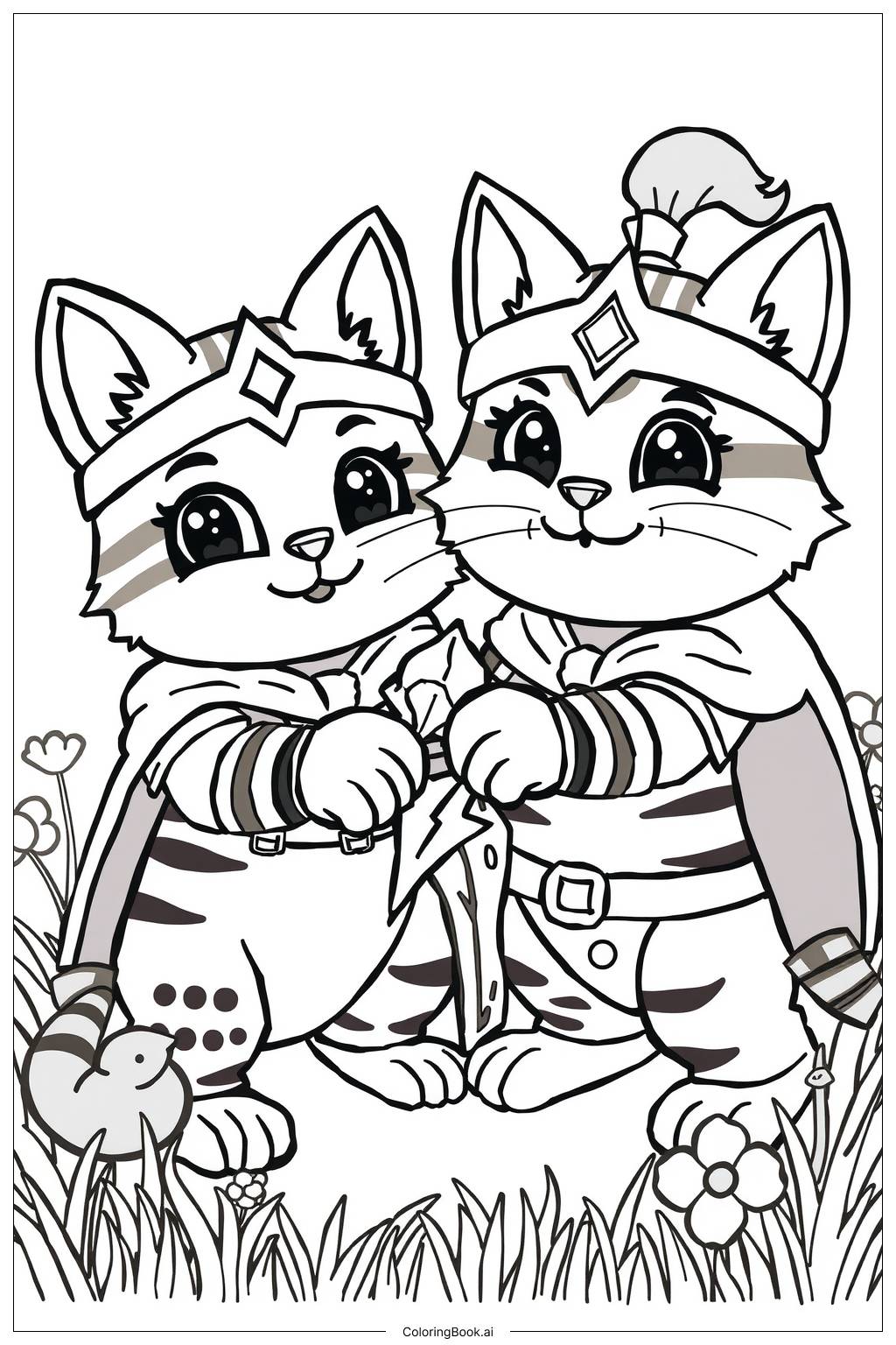  Page de coloriage Scène de bataille de chat guerrier 