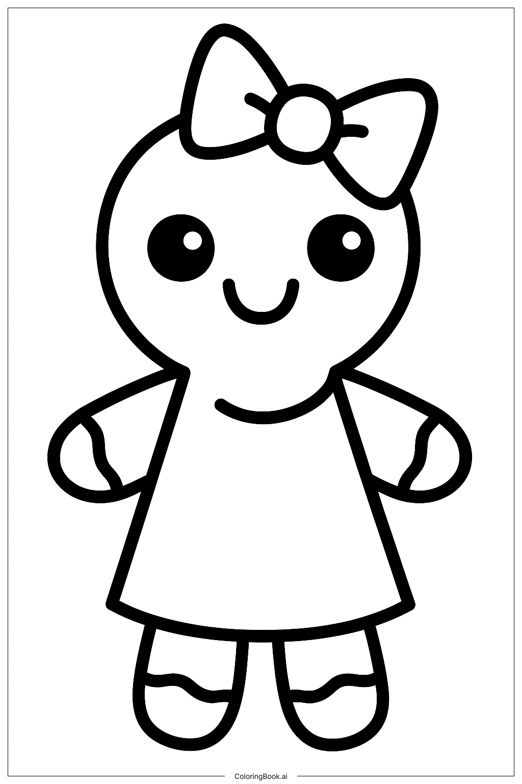  リボンをつけたジンジャーブレッドの女の子の塗り絵ページ 