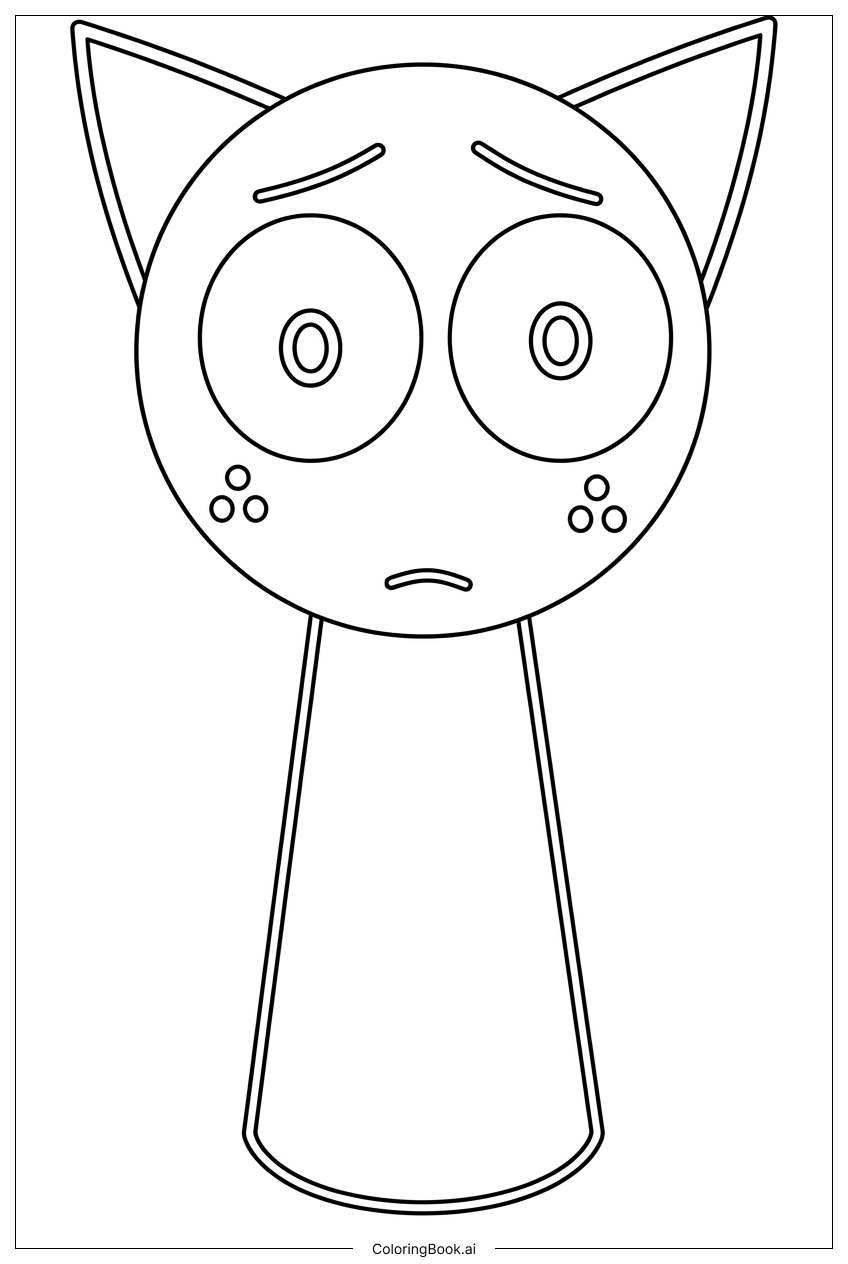 Page de coloriage Sprunki aux oreilles de chat regarde nerveusement autour de lui