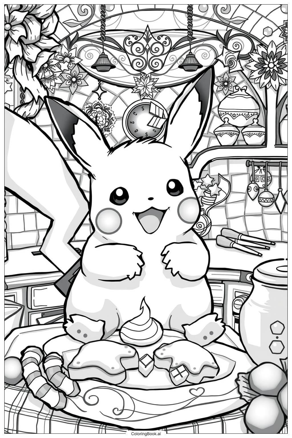  Pikachu Cooking Christmas Cookies Coloring Page 