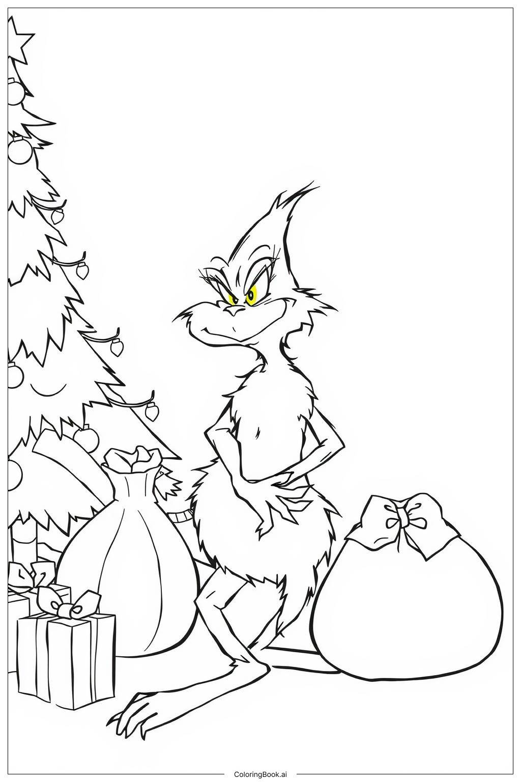  Page de coloriage Le Grinch volant les cadeaux de Noël 