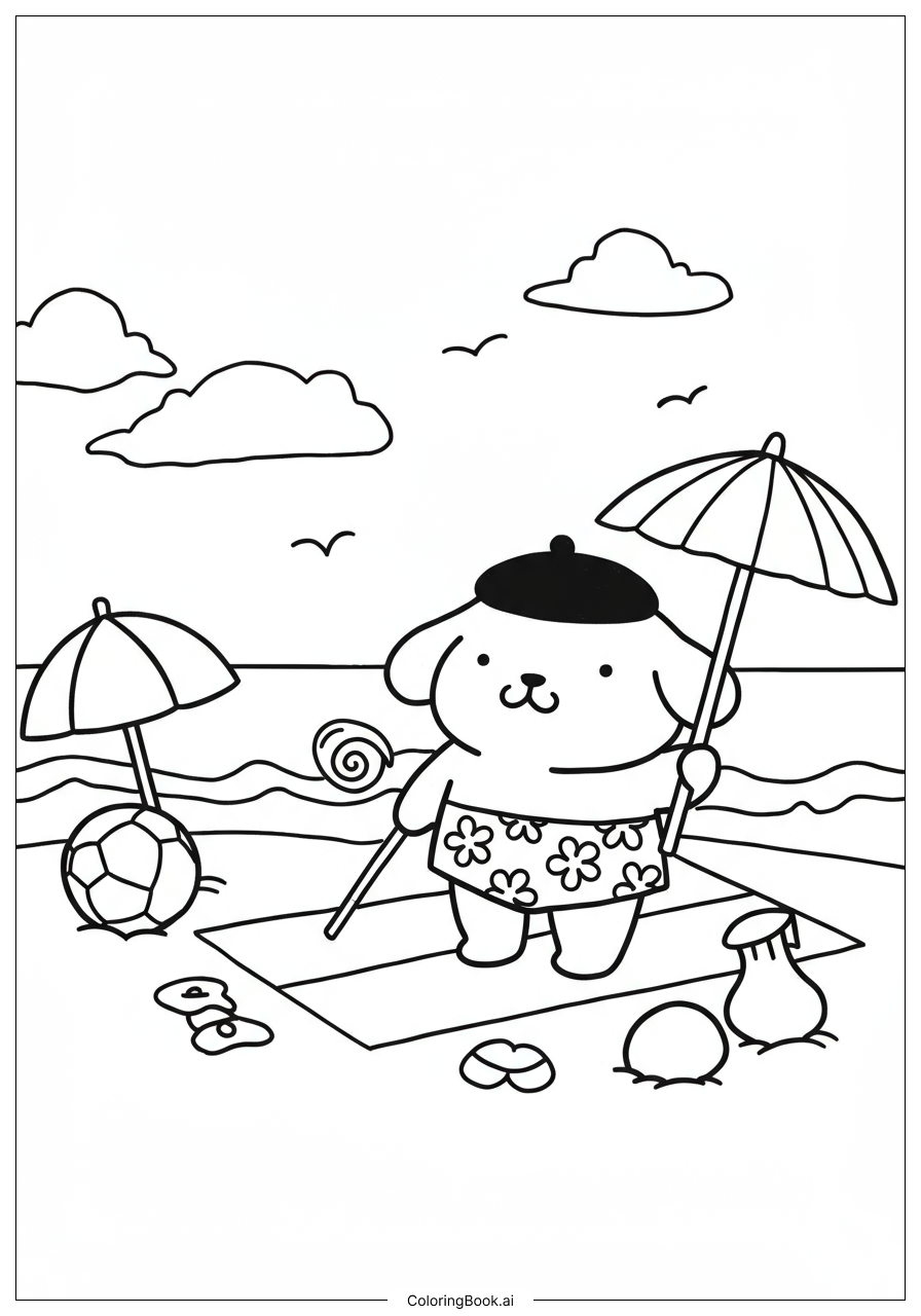 Pompompurin At Beach Coloring Page