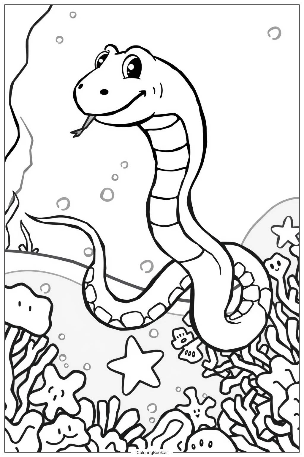  Page de coloriage Serpent corail dans le monde sous-marin 