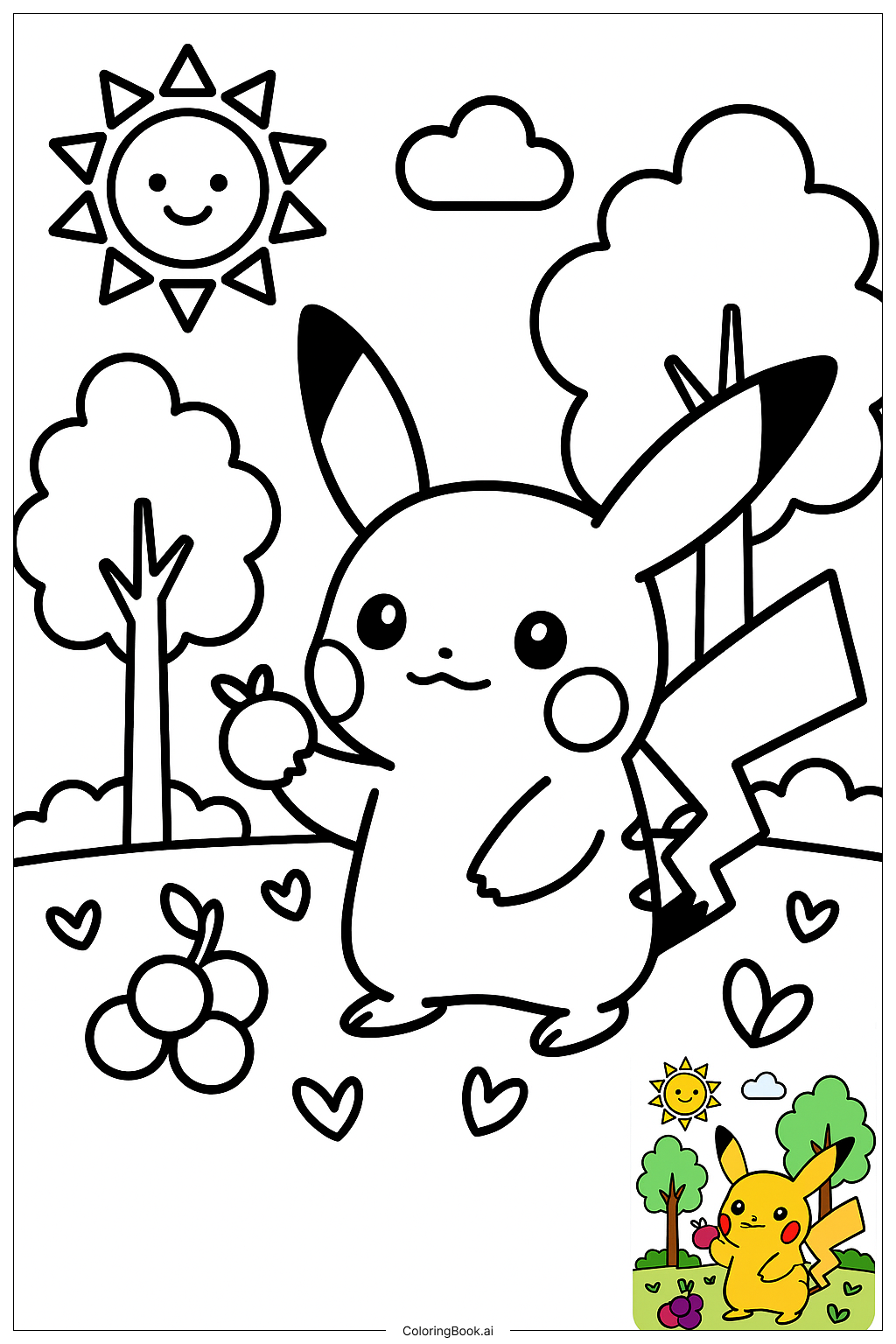  Trang tô màu Pikachu Khám Phá Rừng Với Trái Berries 