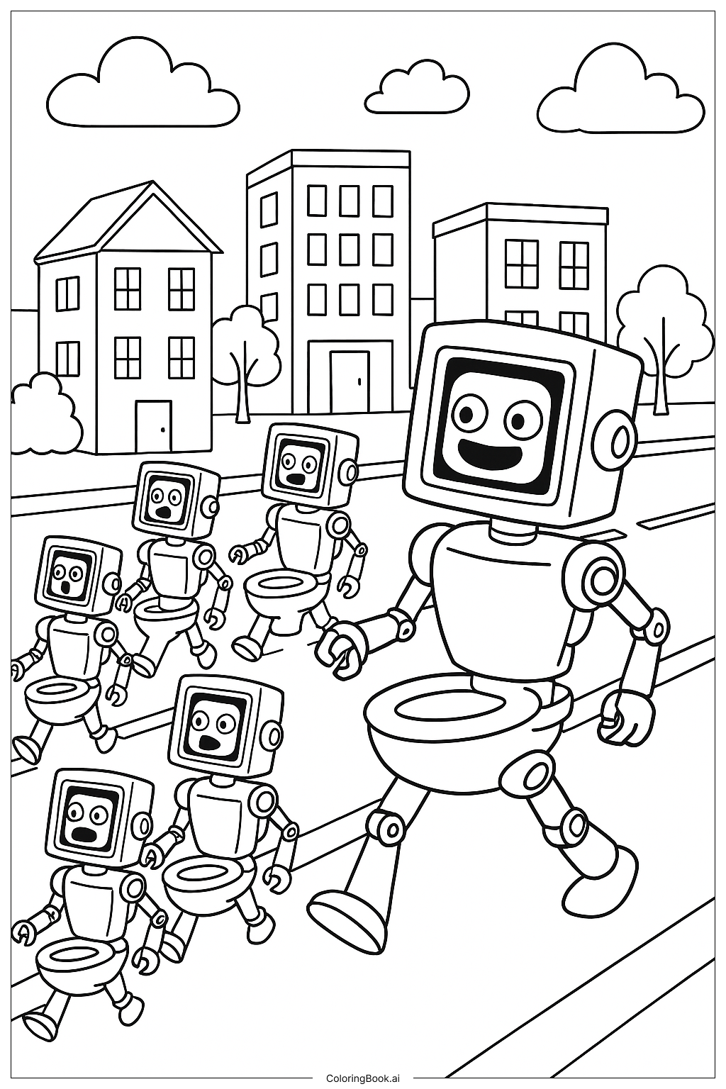  Page de coloriage La Grande Invasion Skibidi Toilette de la Ville 