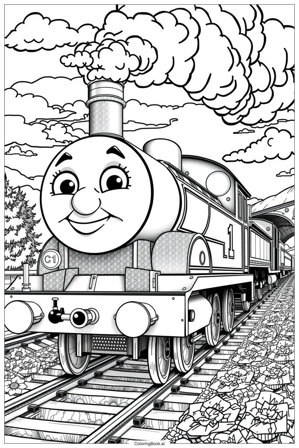  Página para colorir de thomas o trem sorridente 