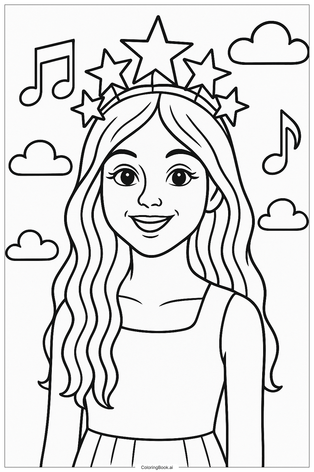  Olivia Rodrigo Wearing A Crown Of Stars Coloring Page 