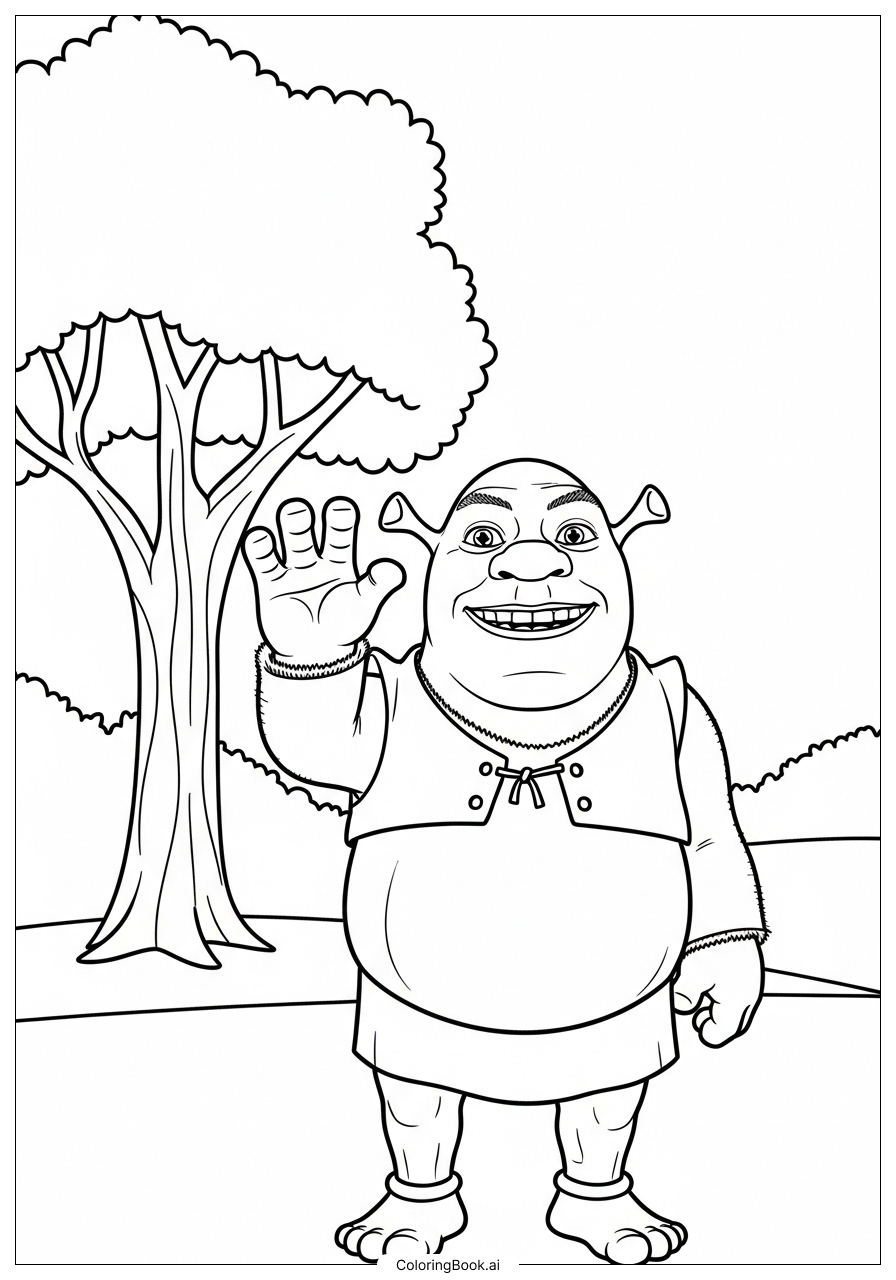 Página para colorear de Shrek saludando con la mano