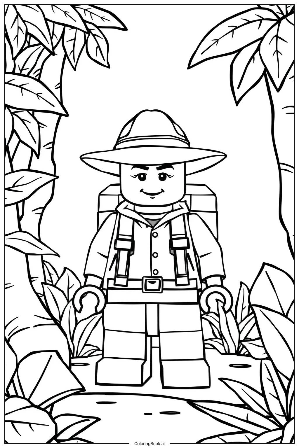  Lego Minifigure Exploring a Jungle Coloring Page 