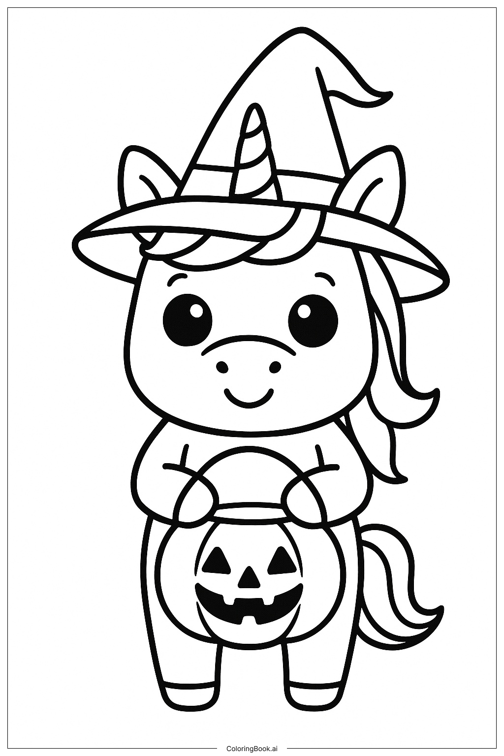  ユニコーンのハロウィン初めてのトリック・オア・トリートの塗り絵ページ 