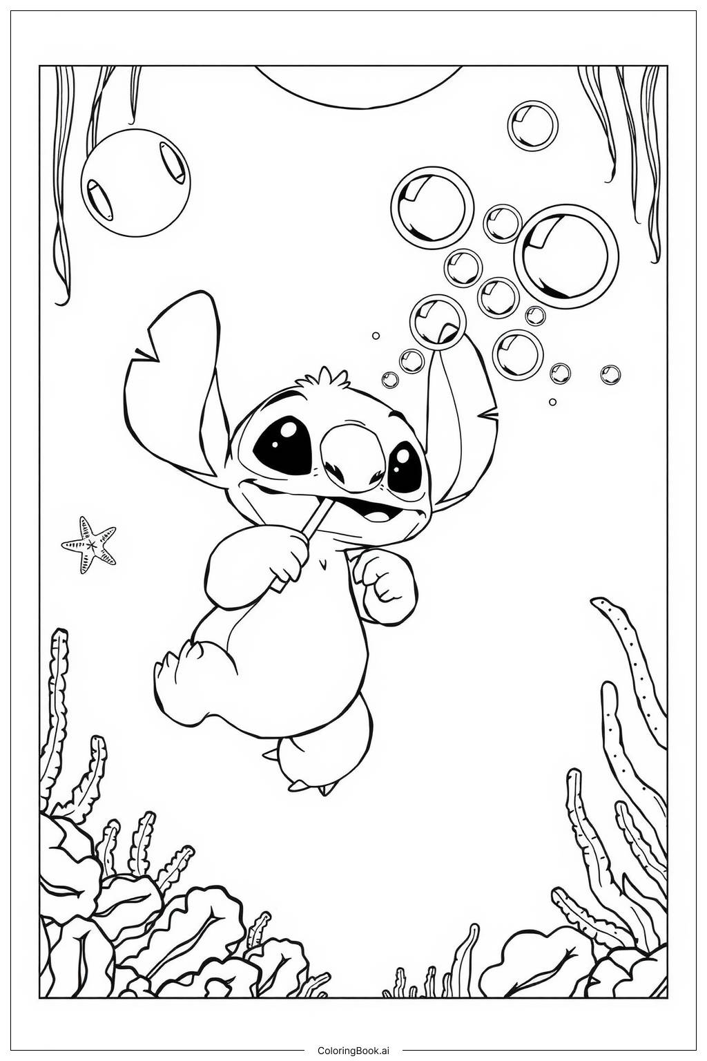  Stitch Blowing Bubbles Underwater-2 Ausmalseite 