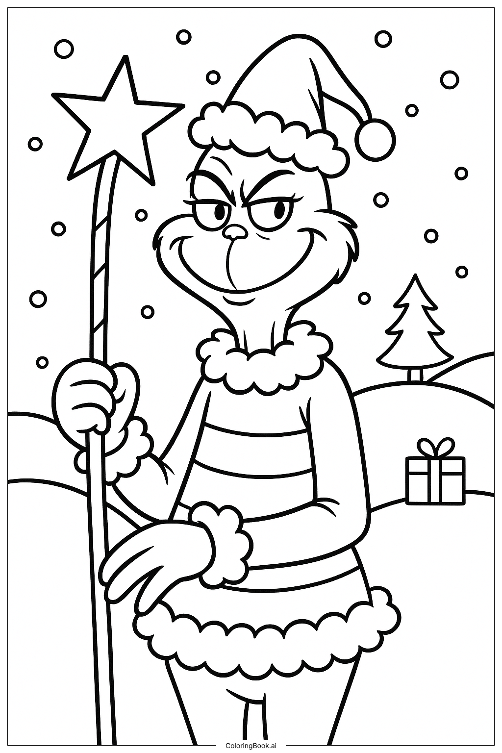  The Grinch Holding Star-Topped Cane Coloring Page 