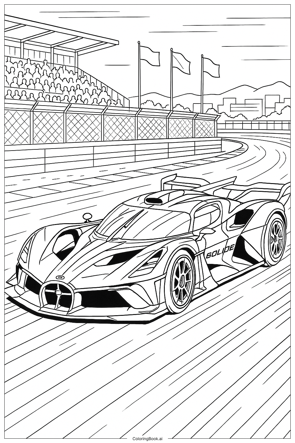  The Powerful Bugatti Bolide On Track Coloring Page 