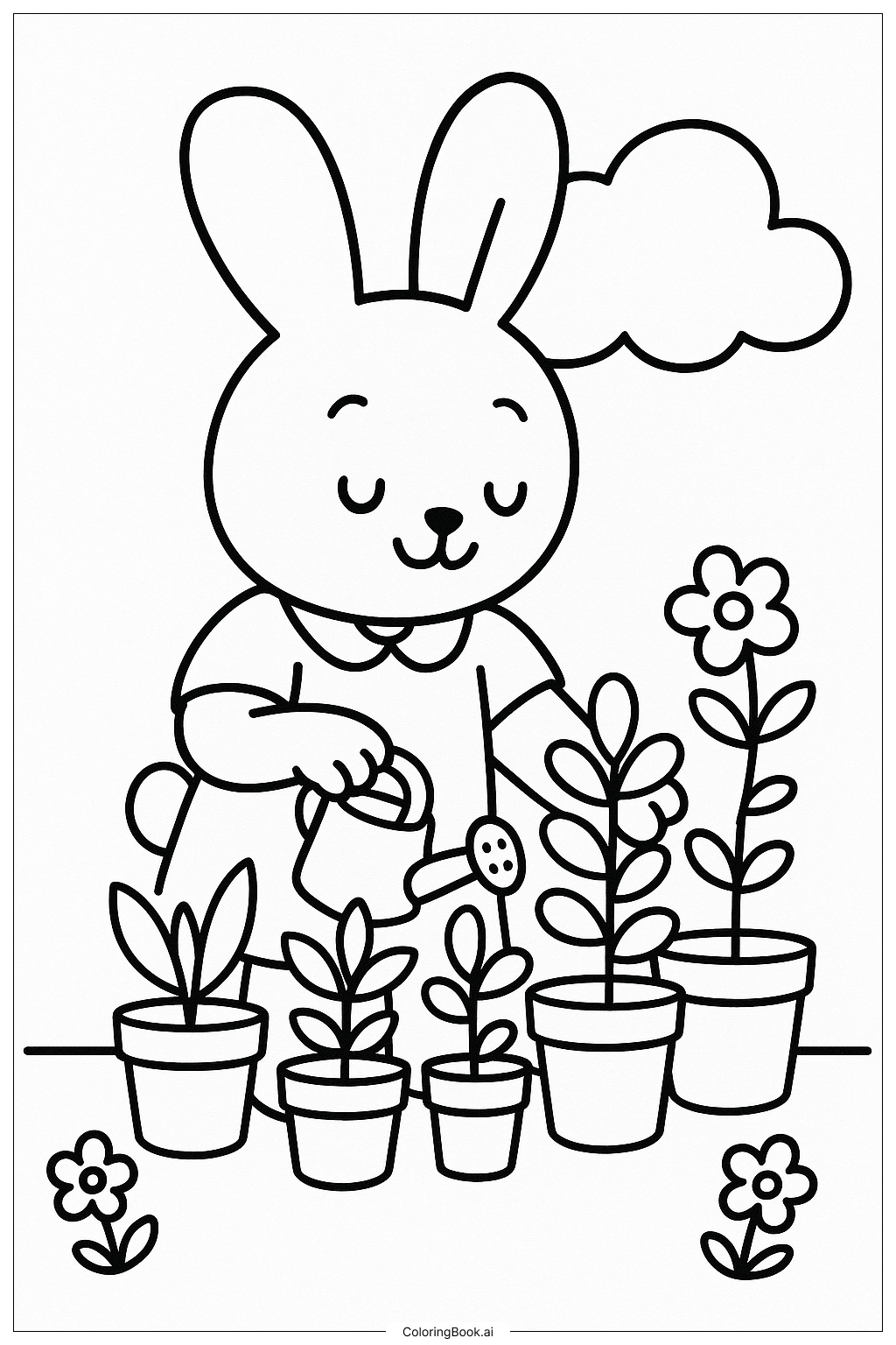  波比兔照顾盆栽植物填色页 