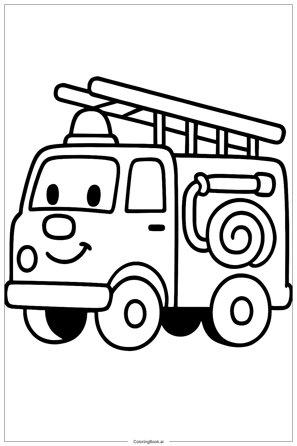  Page de coloriage Camion de pompiers en style cartoon ludique 