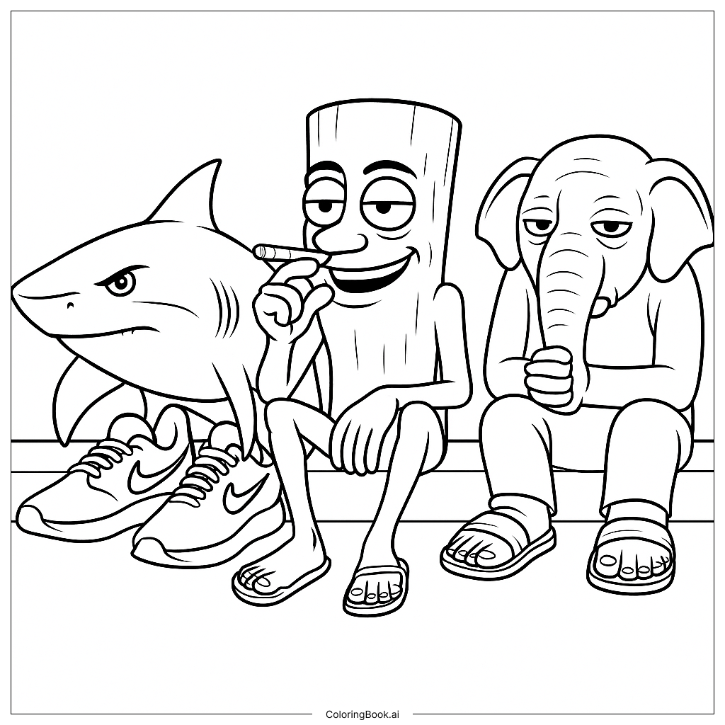  Lirilì Larilà and His Friends Sitting on Road Coloring Page 