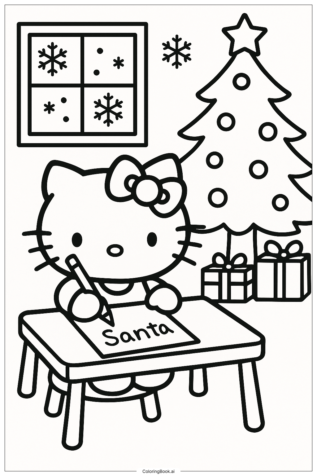  Hello Kitty Writing A Letter To Santa Coloring Page 