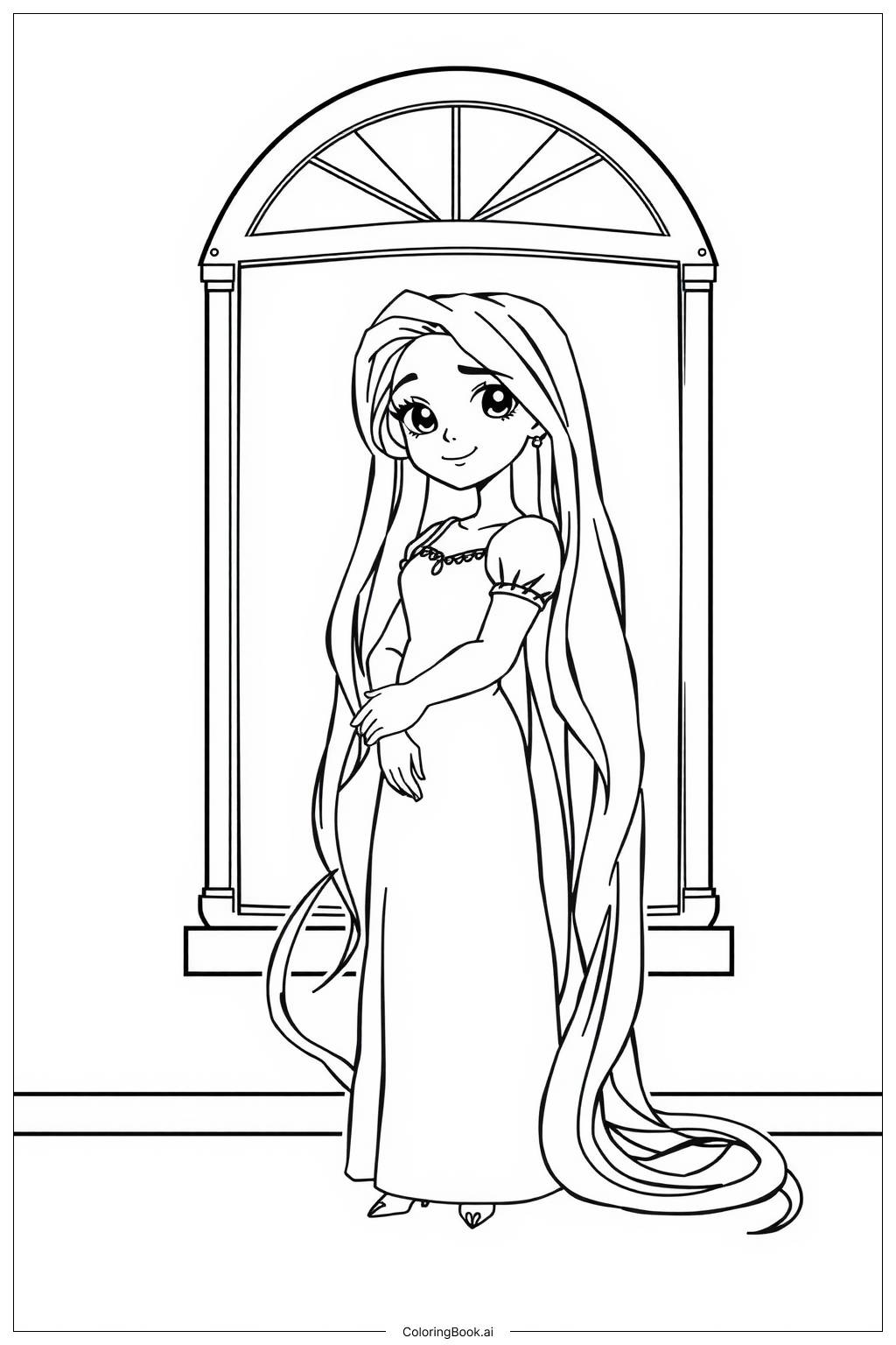  Página para colorir de Rapunzel Olhando Pela Janela 