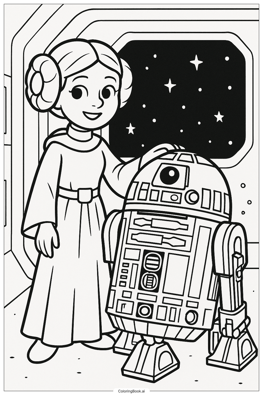 星際大戰莉亞公主與R2-D2著色頁